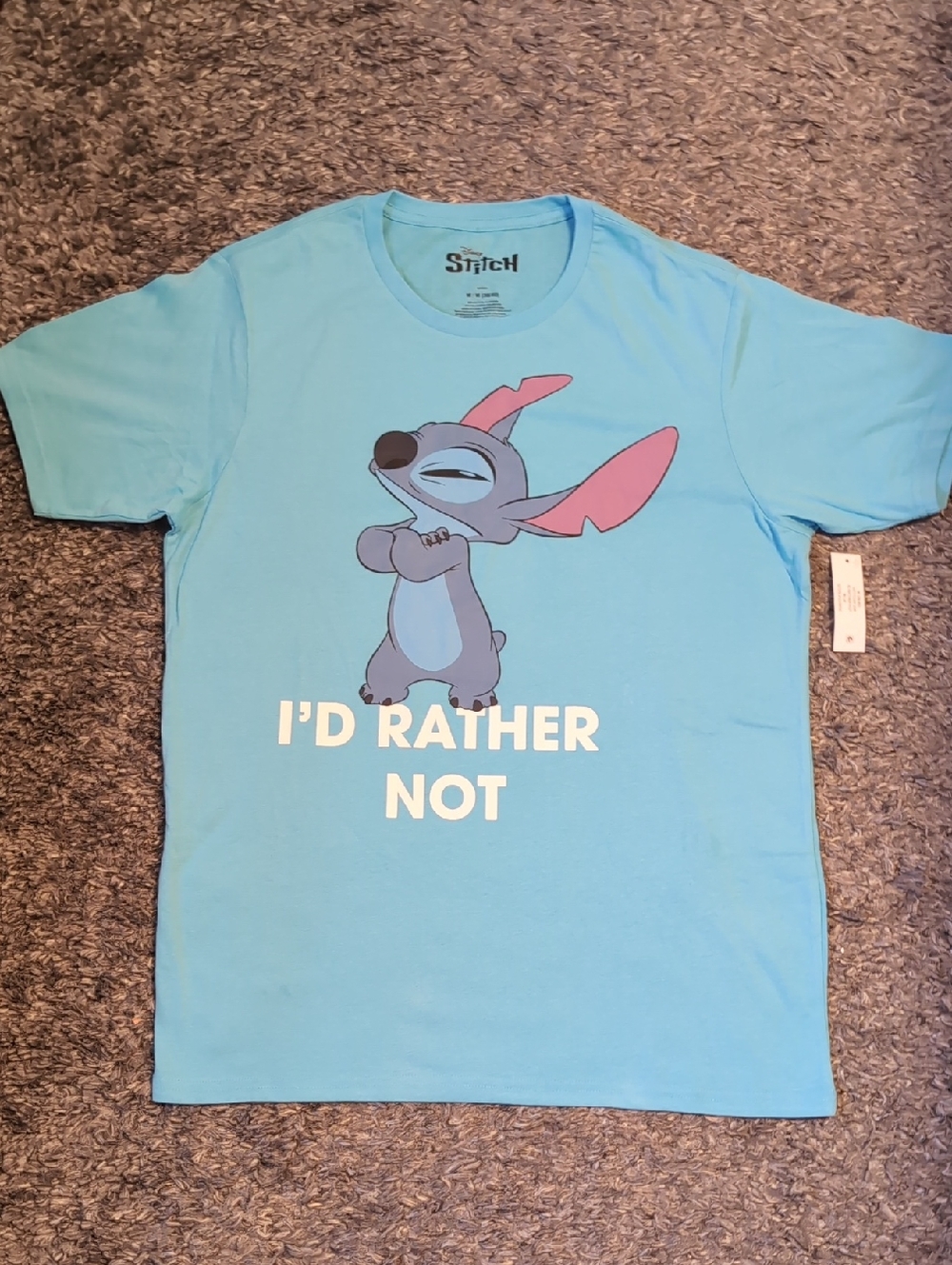 Disney Light Blue Stitch Graphic Tee with Pink Ear Accents Size M